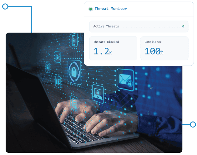 Cybersecurity Icons on Computer with Stats